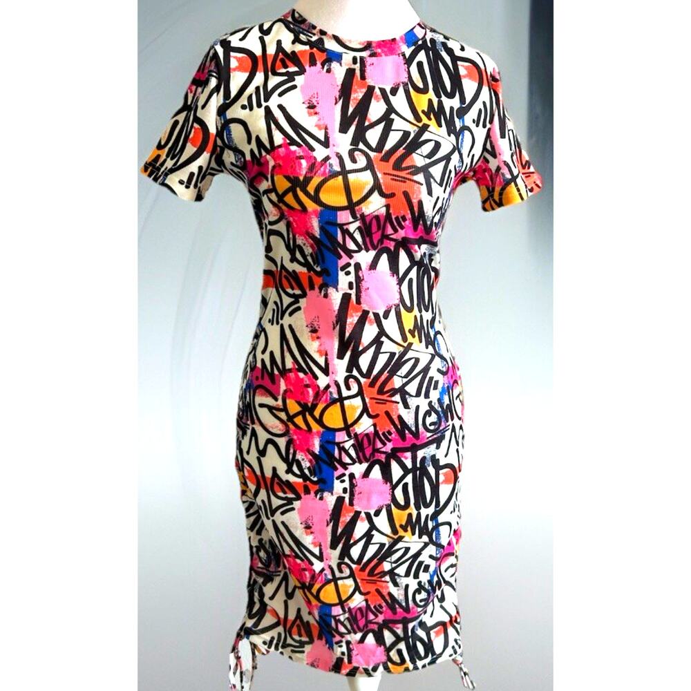 Artsy Bodycon dress graffiti print Colorful Pop Art Deco Party Retro 80s Miami S